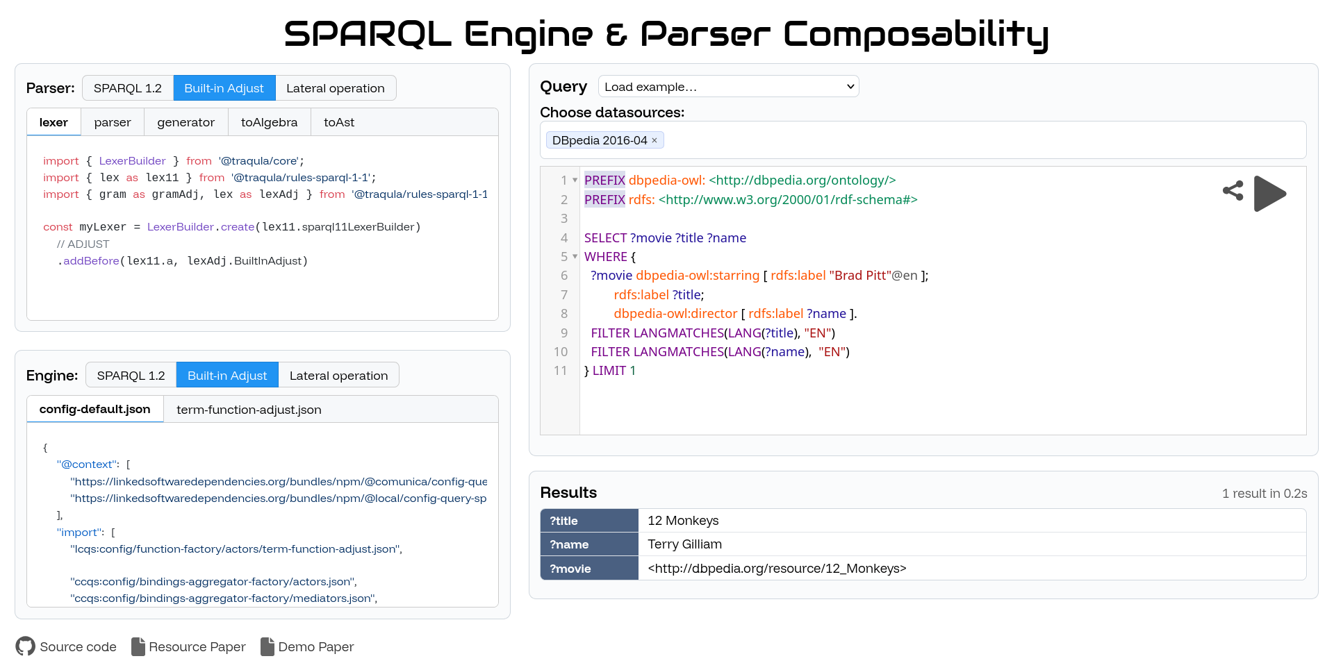A screenshot of the demonstration webUI